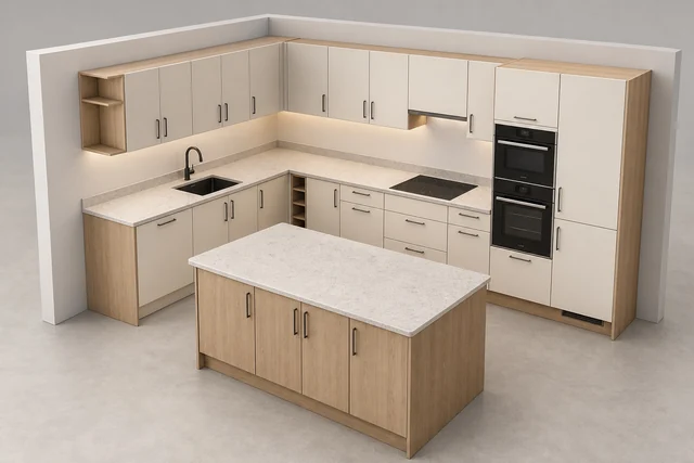 Vista 3D de muebles configurable para explicar Europa: configuradores de muebles e interiores, software a medida e implantación.